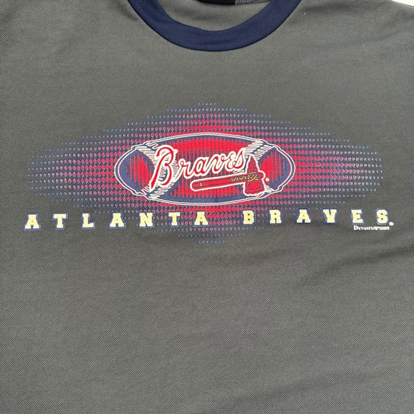 Vintage 2002 Atlanta Braves Dynasty Sample Ringer T-Shirt Grey Navy Mens XL Y2K - Picture 3 of 10